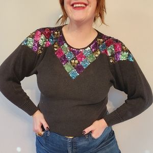 90s Glam Victoria Jones Black Sweater with Sequins